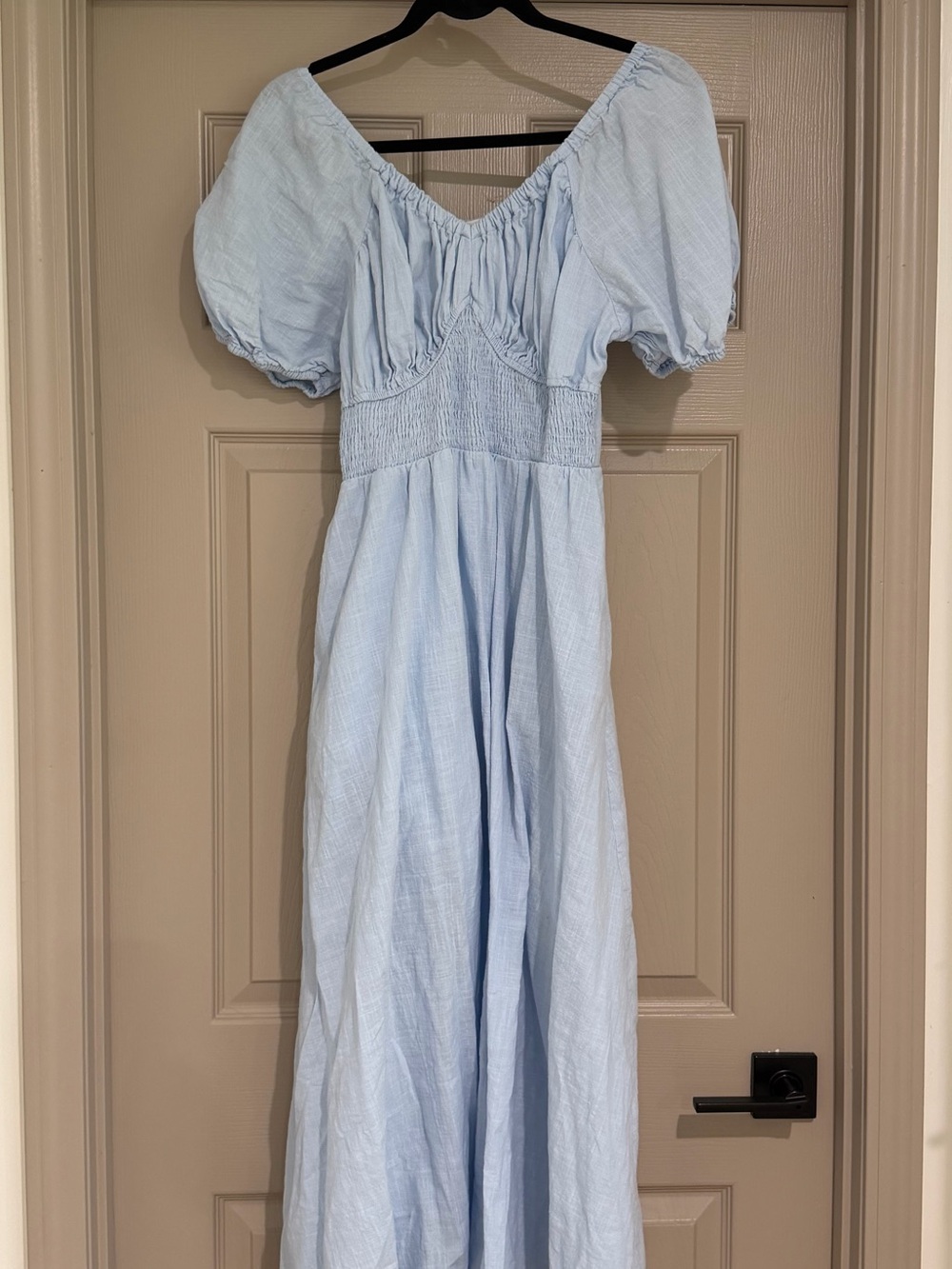 Light Blue Puff Sleeve Maxi Dress